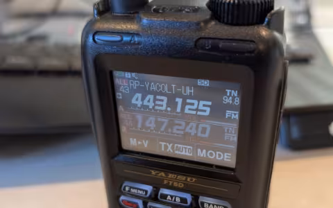 A Yeasu FT5DR on a desk.